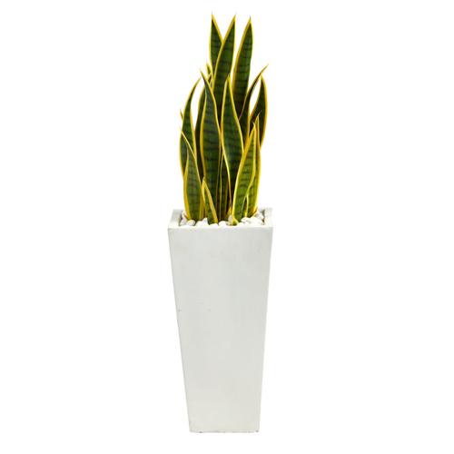 3'Sansevieria Artificial Plant in Tall White Planter