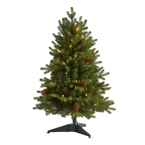 3'Yukon Mountain Fir Artificial Christmas Tree with 50 Clear Lights and Pine Cones