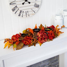 Load image into Gallery viewer, 32" Fall Hydrangea, Lotus Seed and Berries Artificial Candelabrum Arrangement

