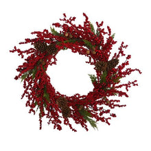 Load image into Gallery viewer, 34&quot; Cypress Artificial Wreath with Berries and Pine Cones
