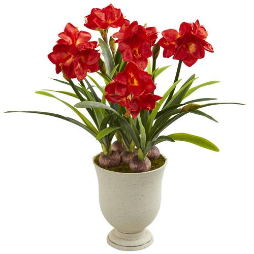 3.5'Amaryllis Artificial Plant in Decorative Urn