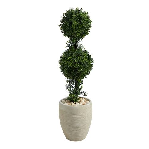 3.5'Boxwood Double Ball Topiary Artificial Tree in Sand Colored Planter (Indoor/Outdoor)