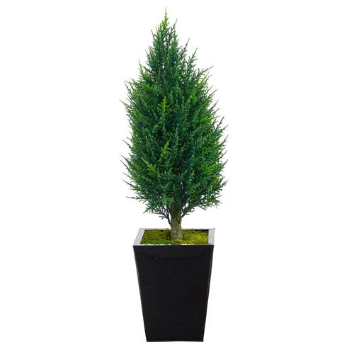 3.5'Cypress Tower Artificial Tree in Black Metal Planter UV Resistant (Indoor/Outdoor)