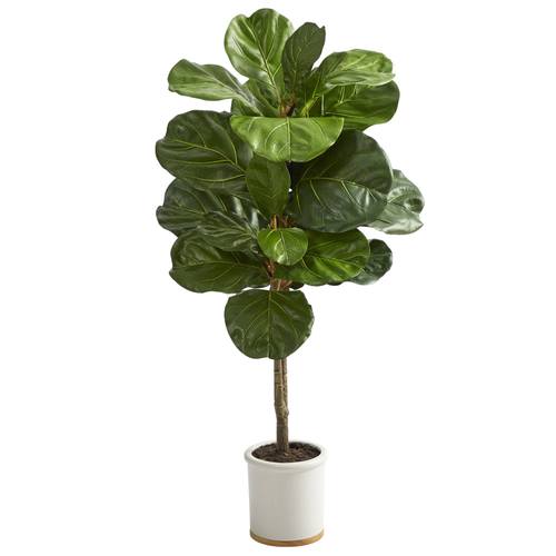 3.5'Fiddle Leaf Artificial Tree in White Ceramic Planter