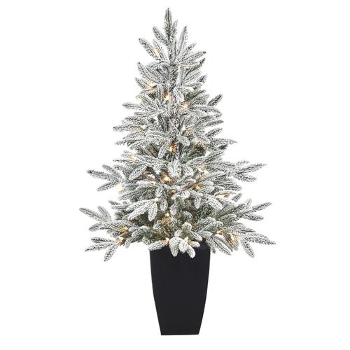 3.5'Flocked Manchester Spruce Artificial Christmas Tree with 50 Lights and 133 Bendable Branches in Metal Planter