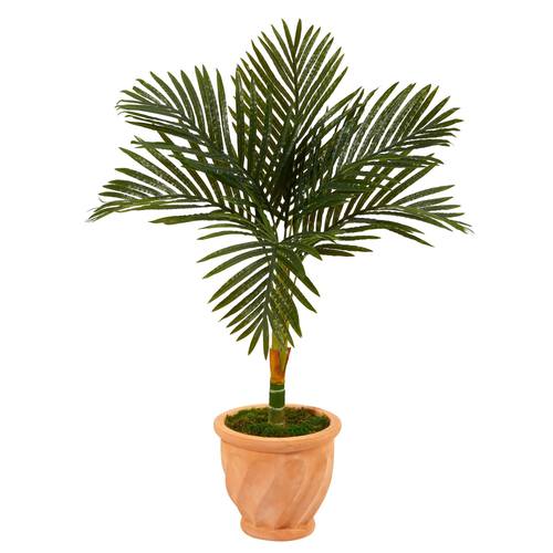 3.5'Golden Cane Artificial Palm Tree in Terra-Cotta Planter