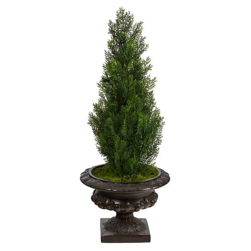 3.5'Mini Cedar Artificial Pine Tree in Iron Colored Urn UV Resistant (Indoor/Outdoor)