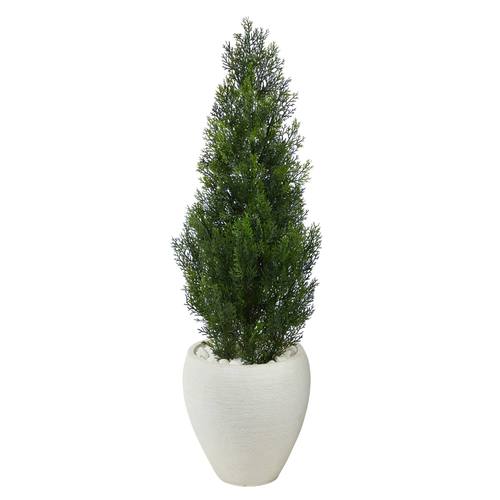 3.5'Mini Cedar Artificial Pine Tree in White Planter UV Resistant (Indoor/Outdoor)