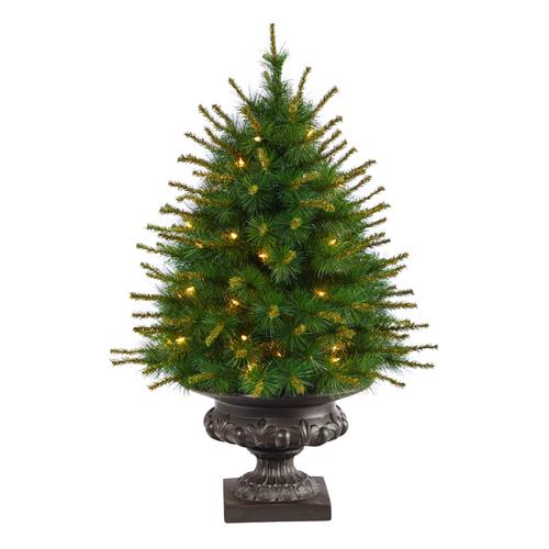 3.5'New England Pine Artificial Christmas Tree with 50 Clear Lights and 117 Bendable Branches in Iron Colored Urn