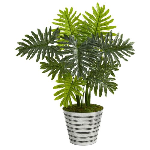 3.5'Philodendron Artificial Plant in Decorative Tin Bucket (Real Touch)