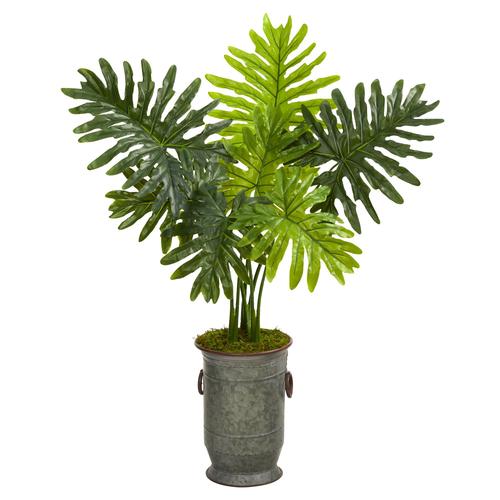 3.5'Philodendron Artificial Plant in Vintage Metal Planter (Real Touch)