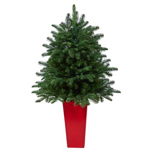 3.5'South Carolina Spruce Artificial Christmas Tree with 458 Bendable Branches in Red Tower Planter