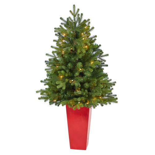 3.5'Washington Fir Artificial Christmas Tree with 50 Clear Lights in Tower Planter