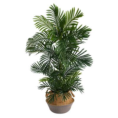 4'Areca Artificial Palm Tree in Boho Chic Handmade Cotton & Jute Gray Woven Planter UV Resistant (Indoor/Outdoor)