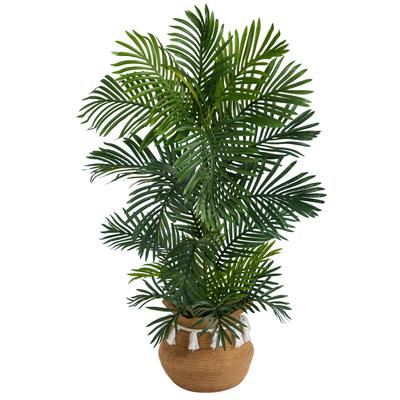 4'Areca Artificial Palm Tree in Boho Chic Handmade Natural Cotton Woven Planter with Tassels UV Resistant (Indoor/Outdoor)
