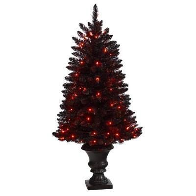 4'Black Halloween Artificial Christmas Tree in Urn with 100 Orange LED Lights