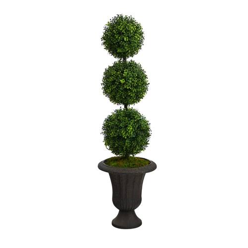 4'Boxwood Triple Ball Topiary Artificial Tree in Charcoal Urn (Indoor/Outdoor)