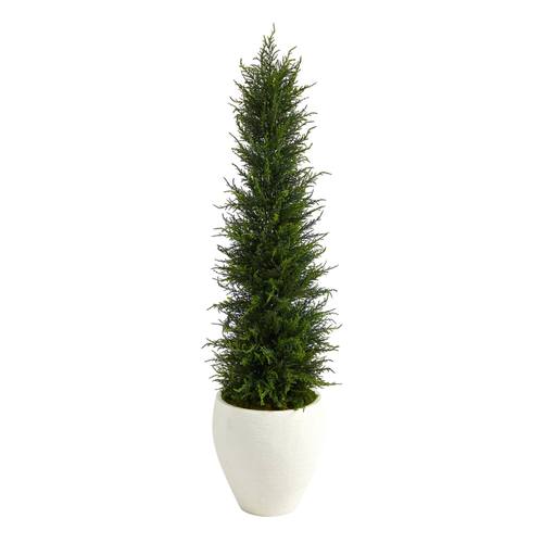 4'Cypress Artificial Tree in White Planter UV Resistant (Indoor/Outdoor)