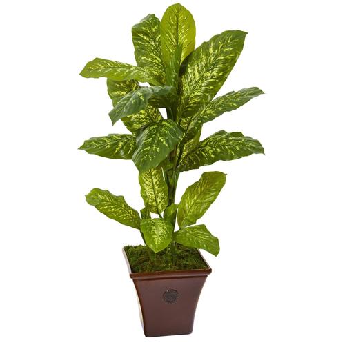 4'Dieffenbachia Artificial Plant in Brandy Planter (Real Touch)