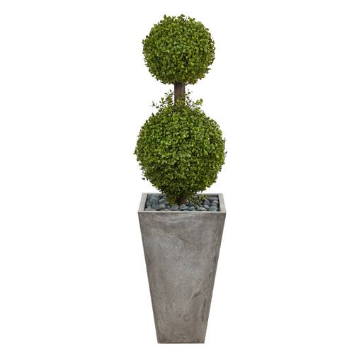 4'Double Boxwood Topiary Artificial Tree in Cement Planter (Indoor/Outdoor)