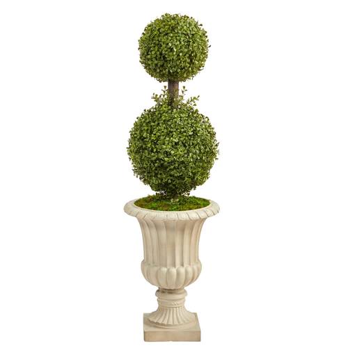 4'Double Boxwood Topiary Artificial Tree in Sand Finished Urn