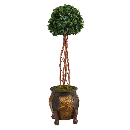 4'English Ivy Topiary Single Ball Artificial Tree in Decorative Planter UV Resistant (Indoor/Outdoor)