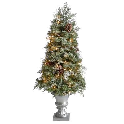 4'English Pine Artificial Christmas Tree with 100 Warm White LED Lights and 413 Bendable Branches in Decorative Urn