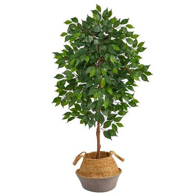 4'Ficus Artificial Tree in Boho Chic Handmade Cotton & Jute Gray Woven Planter