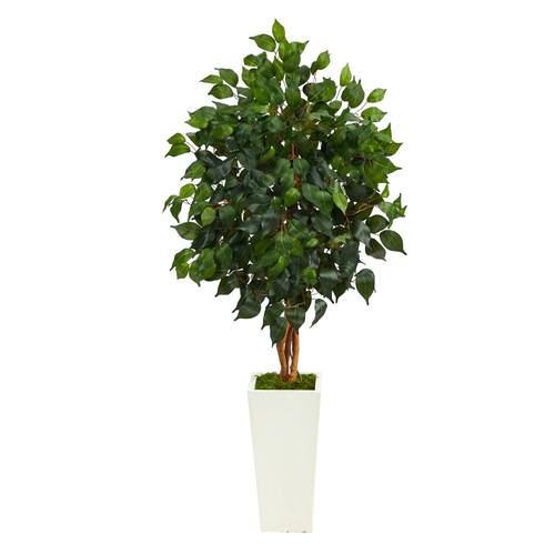 4'Ficus Artificial Tree in White Tower Planter