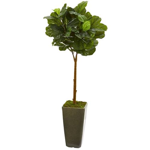 4'Fiddle Leaf Artificial Tree in Green Planter (Real Touch)