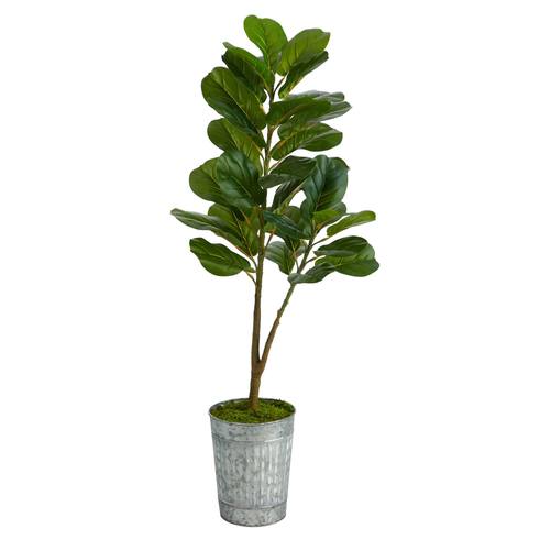 4'Fiddle Leaf Fig Artificial Tree in Metal Planter