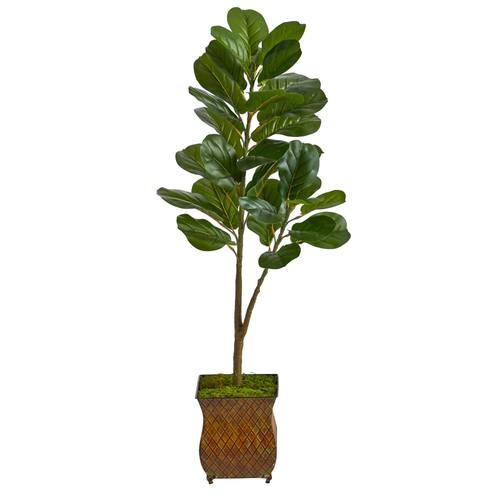 4'Fiddle Leaf Fig Artificial Tree in Metal Planter