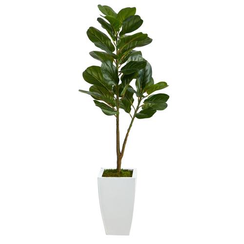 4'Fiddle Leaf Fig Artificial Tree in White Metal Planter
