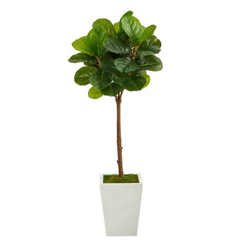 4'Fiddle Leaf Tree in White Metal Planter (Real Touch)