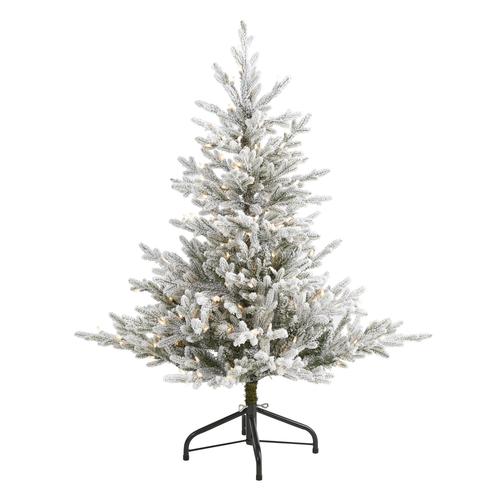 4'Flocked Fraser Fir Artificial Christmas Tree with 300 Warm White Lights and 967 Bendable Branches