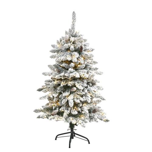 4'Flocked Livingston Fir Artificial Christmas Tree with Pine Cones and 150 Clear Warm LED Lights