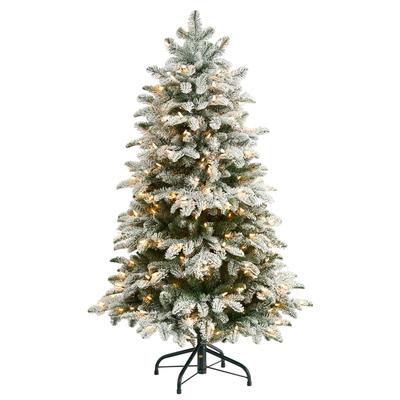 4'Flocked North Carolina Fir Artificial Christmas Tree with 250 Warm White Lights and 779 Bendable Branches
