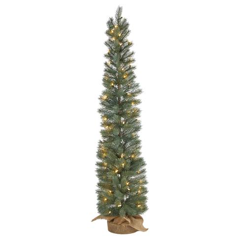 4'Green Pine Artificial Christmas Tree with 70 Warm White Lights Set in a Burlap Base