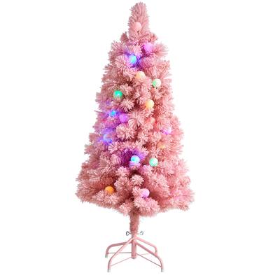 4'Holiday Frosted Pink Cashmere Artificial Christmas Tree with 30 Jumbo Multicolored Globe LED Lights