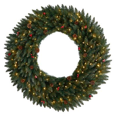 4'Large Flocked Artificial Christmas Wreath with Pinecones, Berries, 150 Clear LED Lights and 400 Bendable Branches