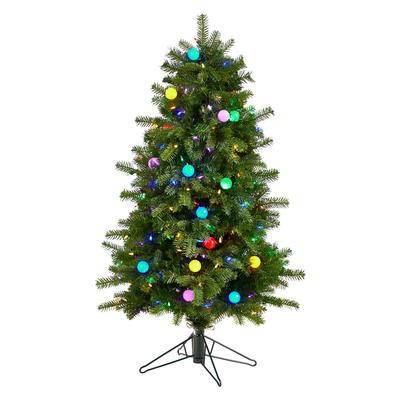 4'Montana Mountain Fir Artificial Christmas Tree with 200 Multi Color LED Lights, 25 Globe Bulbs and 394 Bendable Branches