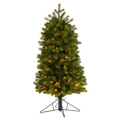 4'Slim Colorado Mountain Spruce Artificial Christmas Tree with 150 (Multifunction with Remote Control) Warm White Micro LED Lights and 360 Bendable Branches