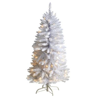 4'Slim White Artificial Christmas Tree with 100 Warm White LED Lights and 293 Bendable Branches