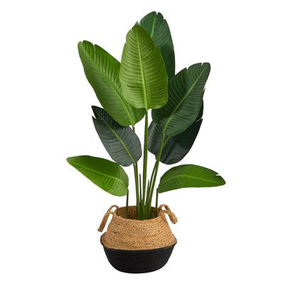 4'Travelers Palm Artificial Tree in Boho Chic Handmade Cotton & Jute Black Woven Planter