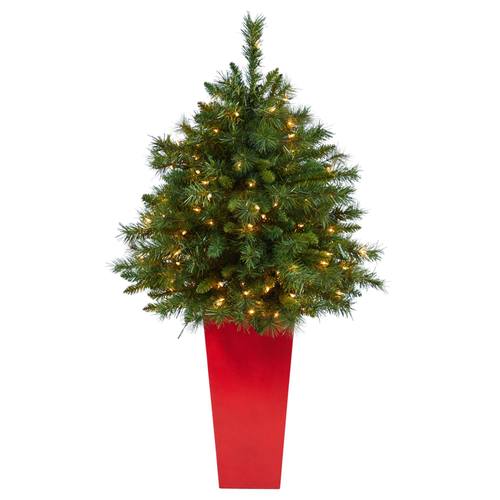 4'Wyoming Mixed Pine Artificial Christmas Tree with 150 Clear Lights and 270 Bendable Branches in Tower Planter