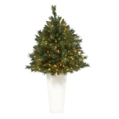 4'Wyoming Mixed Pine Artificial Christmas Tree with 150 Clear Lights and 270 Bendable Branches in Tower Planter