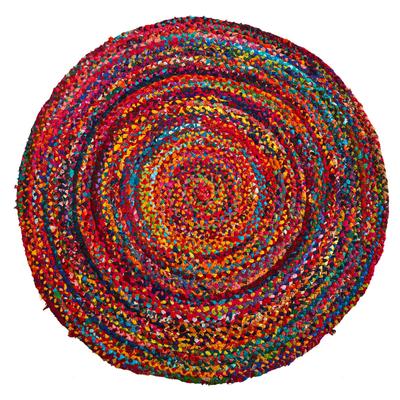 4'x 4'Hand Braided Boho Colorful Chindi Round Rug