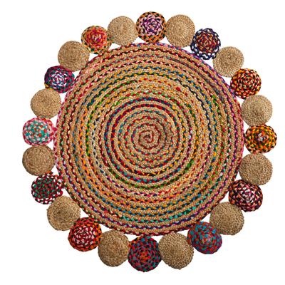 4'x 4'Hand Braided Colorful Chindi Jute Mandala Round Rug