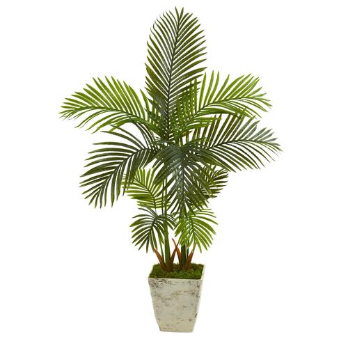 4.5'Areca Palm Artificial Tree in Country White Planter