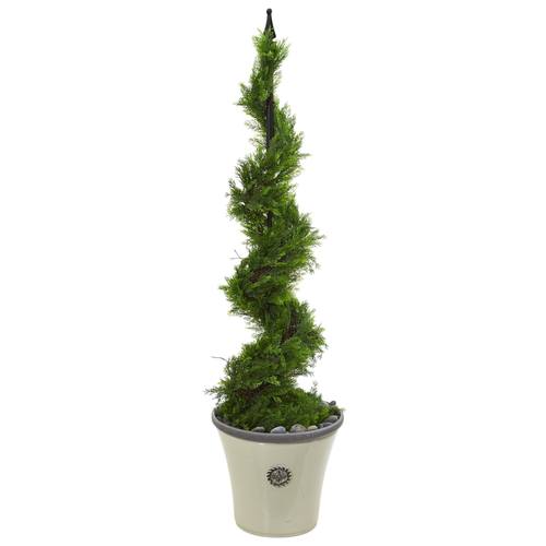 4.5'Cypress Artificial Spiral Topiary Tree in Decorative Planter